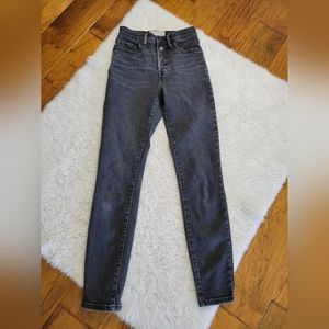 Everlane High Rise Authentic Stretch Jeans Skinny Charcoal Gray Button Fly 25 R